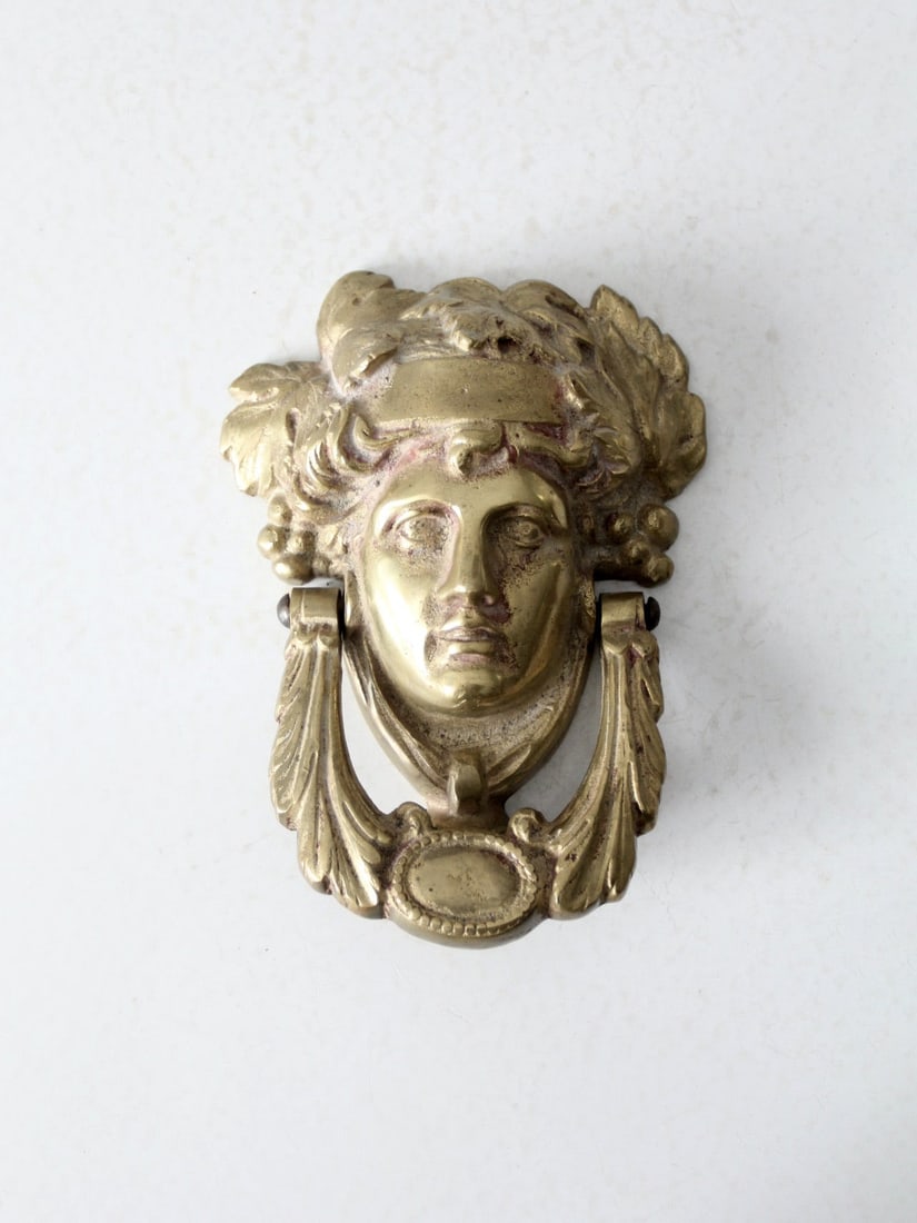 Regency Style Antique Cast Brass Door Knocker Grecian Goddess 8 Inch (1 of 9)