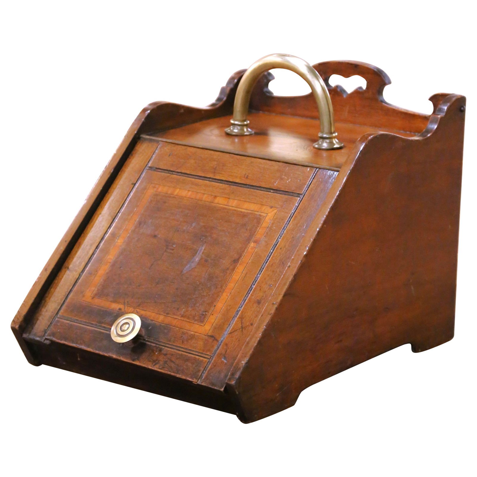 Victorian Walnut Coal Scuttle with Inlay and Brass Handle England Circa 1870 (1 of 12)