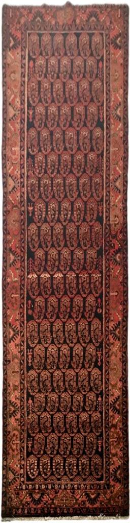 Authentic 3.10 x 13.5 Persian Hamadan Runner Rug in Brown Rust (1 of 7)