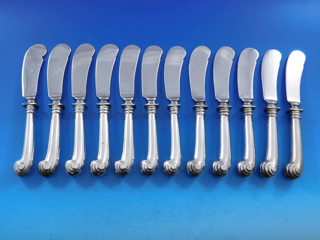 Tuttle Onslow Sterling Silver Butter Spreader Set of 12 pcs 5 7/8" (1 of 5)