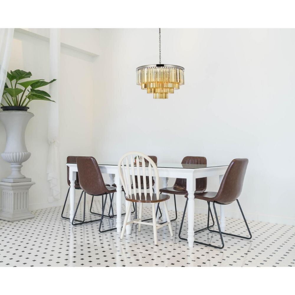 Sydney 17-Light Crystal Chandelier With Golden Teak Accents and Polished Nickel Frame 32": Sydney 17-Light Crystal Chandelier With Golden Teak Accents and Polished Nickel Frame 32" This modern chandelier features a striking combination of polished nickel and royal cut golden teak crystals,