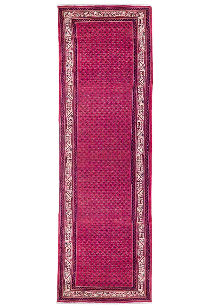 3.6 x 13.9 Red Semi Antique Persian Mir Runner Handmade in Iran: 3.6 x 13.9 Red Semi Antique Persian Mir Runner Handmade in Iran Free continental US Shipping Enhance your living space with this exquisite 3.6 x 13.9 Red Semi Antique Persian Mir Runner, handcrafted b