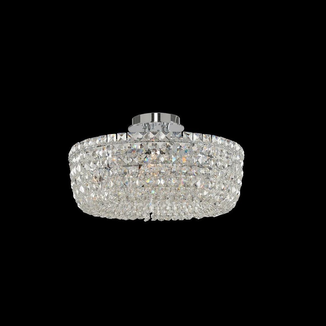 Kalco Cesano Crystal Semi Flush Mount Chrome Fixture 5 Bulb Dimmable: Kalco Cesano Crystal Semi Flush Mount Chrome Fixture 5 Bulb Dimmable Illuminate your space with the stunning Cesano Crystal Mount. This semi-flush mount light features a beautiful Chrome finish and is