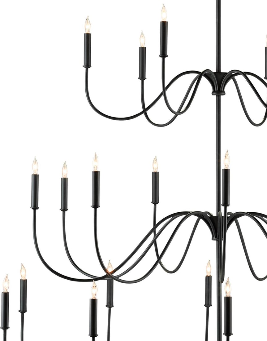 Currey Tirrell Adjustable Black Chandelier 61H 58W 58D: Currey Tirrell Adjustable Black Chandelier 61H 58W 58D Elevate your space with this stunning adjustable vintage-style chandelier, designed to bring elegance to any room. Crafted from durable wrought i