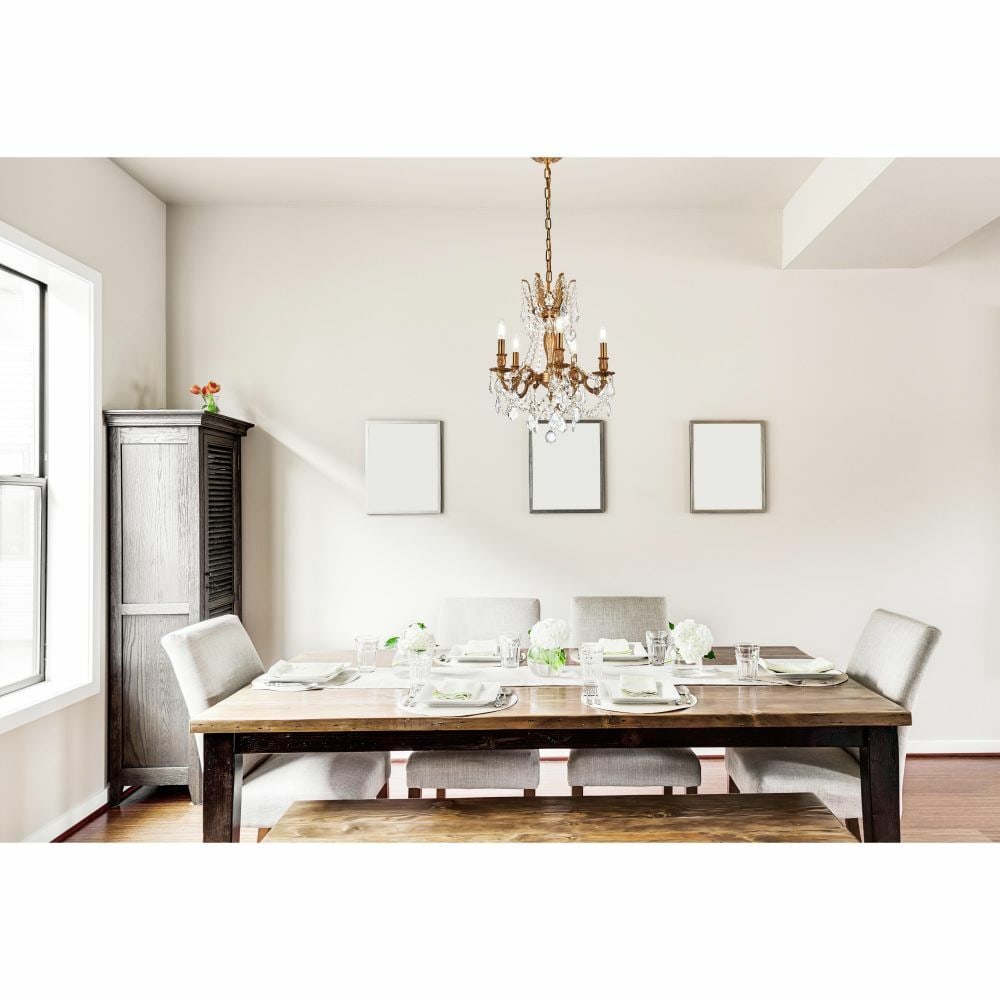 Elegant Rosalia 19 Inch French Gold Chandelier with Crystal Accents: Elegant Rosalia 19 Inch French Gold Chandelier with Crystal Accents Elevate your interior with this stunning French Gold Chandelier from the Rosalia Collection. Featuring a luxurious design, this chan