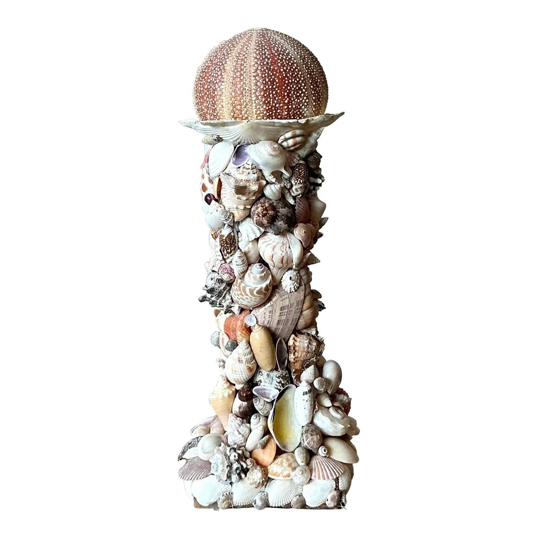 Handcrafted Coastal Shell Art Totem Sculpture with Sea Urchin Accent (1 of 6)