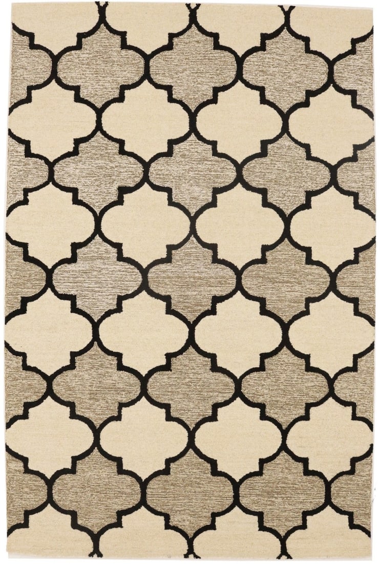 Modern 5x8 Wool Trellis Design Hand-Tufted Area Rug Multicolor: Modern 5x8 Wool Trellis Design Hand-Tufted Area Rug Multicolor This hand-tufted area rug features a modern trellis pattern in a multicolored palette of cream, brown, and black. Crafted from wool, it o