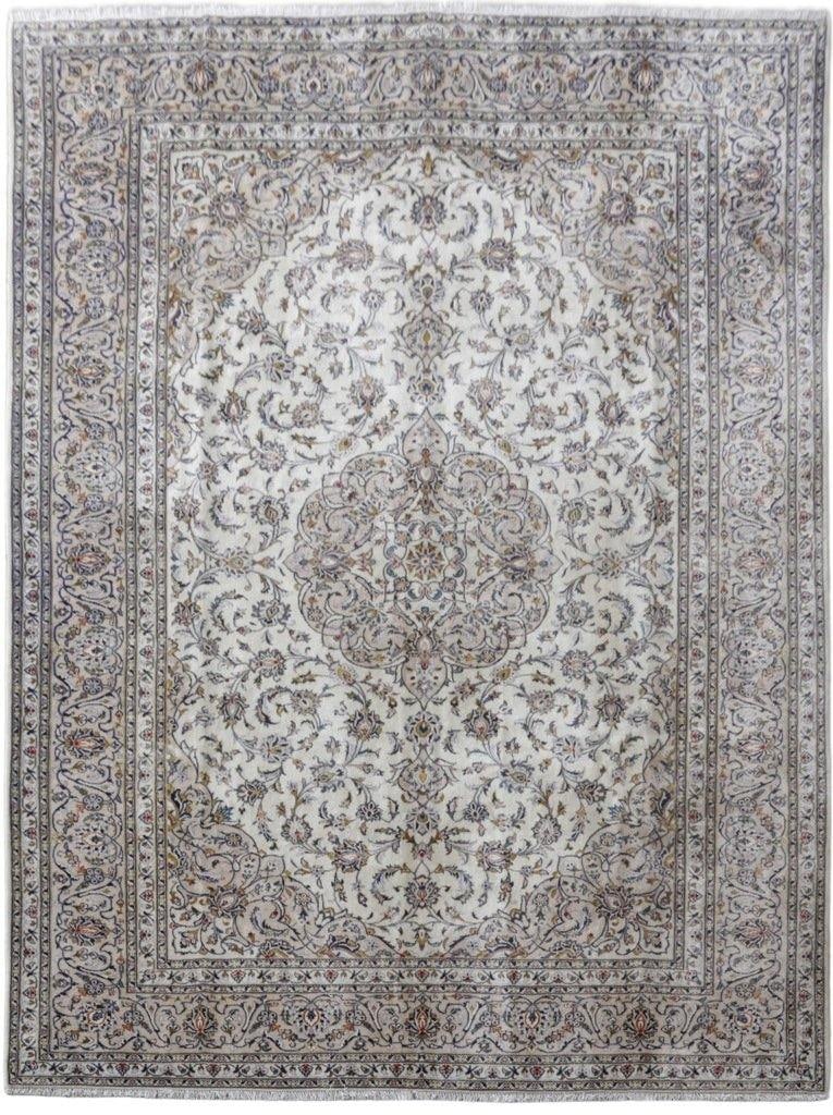 Ivory Persian Kashan Rug 9.8 x 12.10 Handcrafted Signed by Master Weaver: Ivory Persian Kashan Rug 9.8 x 12.10 Handcrafted Signed by Master Weaver Free continental US Shipping Discover the exquisite beauty of this handcrafted Persian Kashan rug, measuring 9' 8" x 12' 10". T