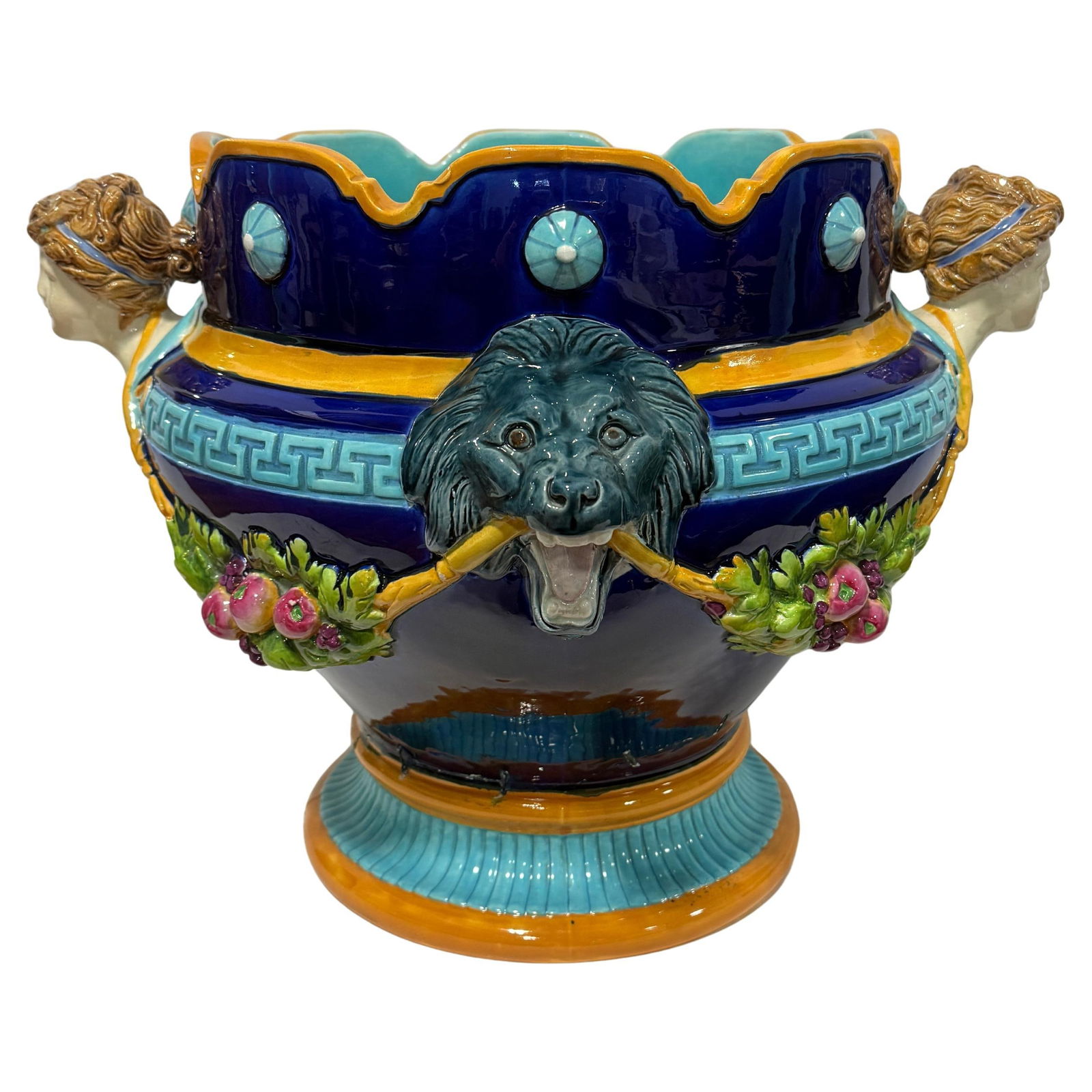 Victorian English Majolica Jardiniere With Lion Mask and Caryatid Handles (1 of 16)