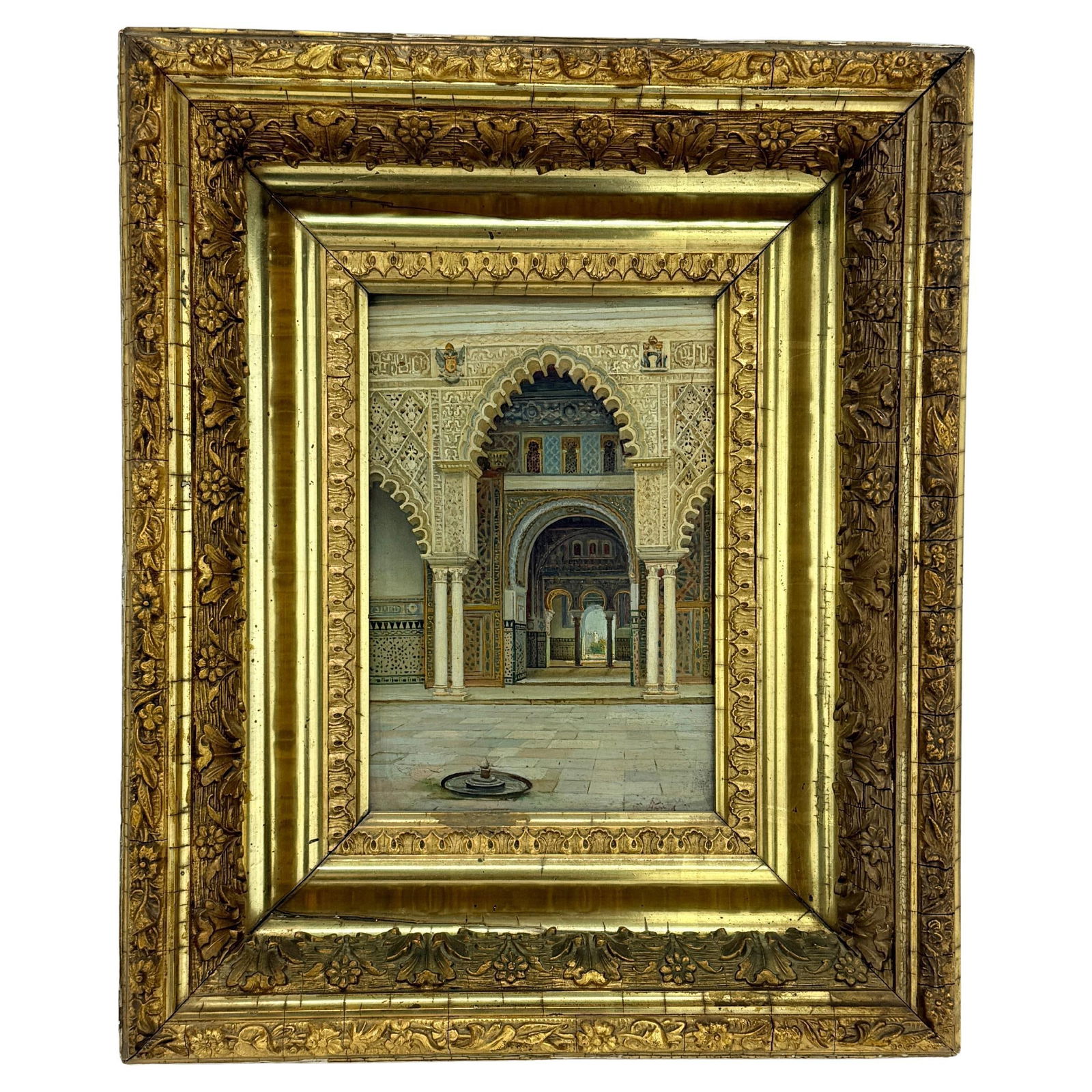 19th Century Oil Painting of Alcazar of Seville by Tomas Aceves in Giltwood Frame (1 of 13)