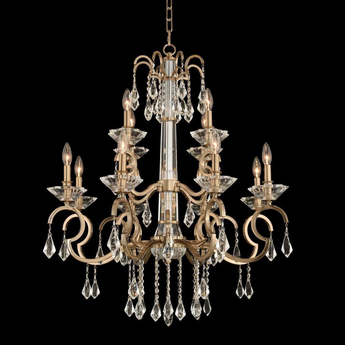 Kalco Valencia 12-Light Bowl Chandelier Brushed Champagne Gold Firenze Crystal: Kalco Valencia 12-Light Bowl Chandelier Brushed Champagne Gold Firenze Crystal Introducing the Valencia Chandelier, a stunning piece that embodies modern elegance. This 12-light bowl chandelier featur