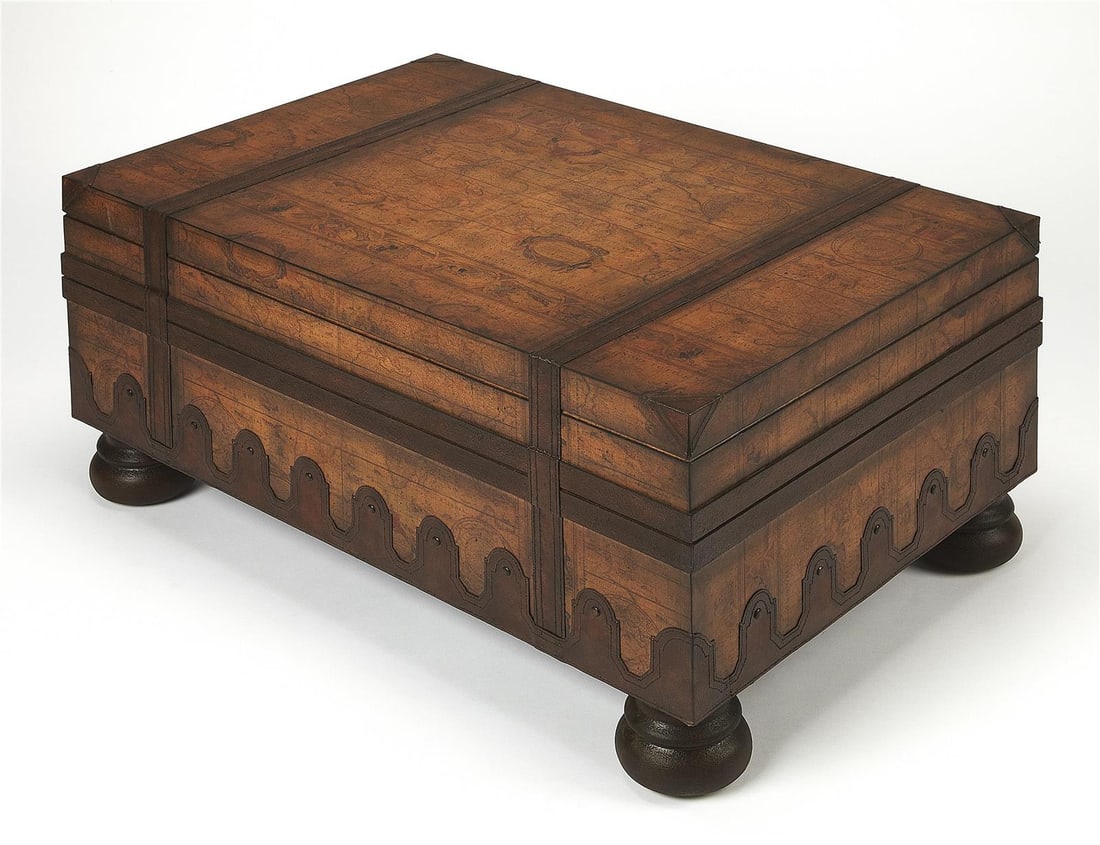 Vasco Collection Rectangular Trunk Table by Butler in Heritage Brown: Vasco Collection Rectangular Trunk Table by Butler in Heritage Brown This un-used trunk table features a refined English traditional style, blending heritage charm with modern craftsmanship. Crafted f