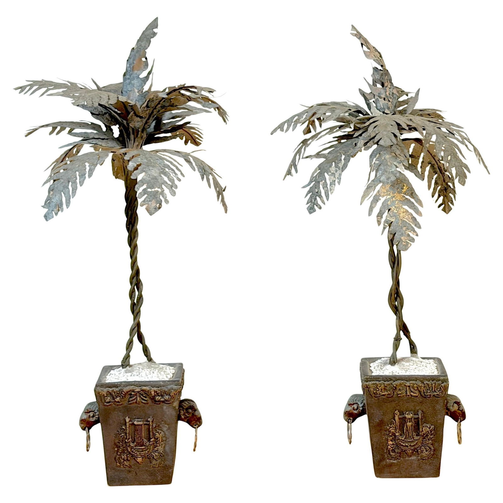 Set of 2 Neoclassical Tole Palm Tree Topiaries Attributed to Maitland Smith (1 of 13)
