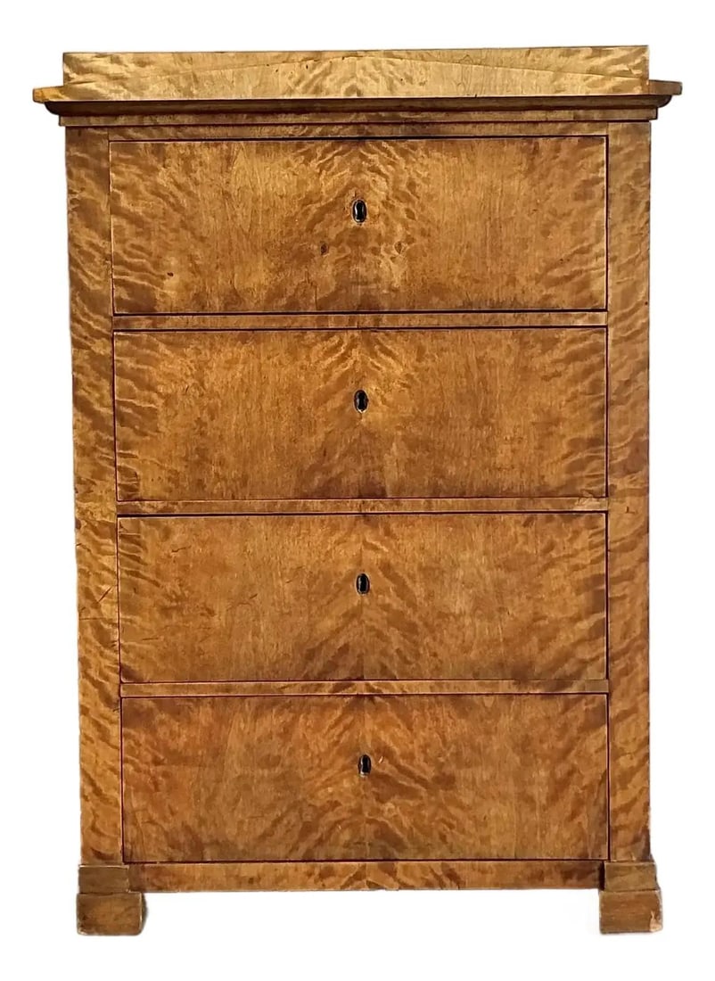 Empire Style Burl Wood Four-Drawer Tall Vintage Chest (1 of 7)
