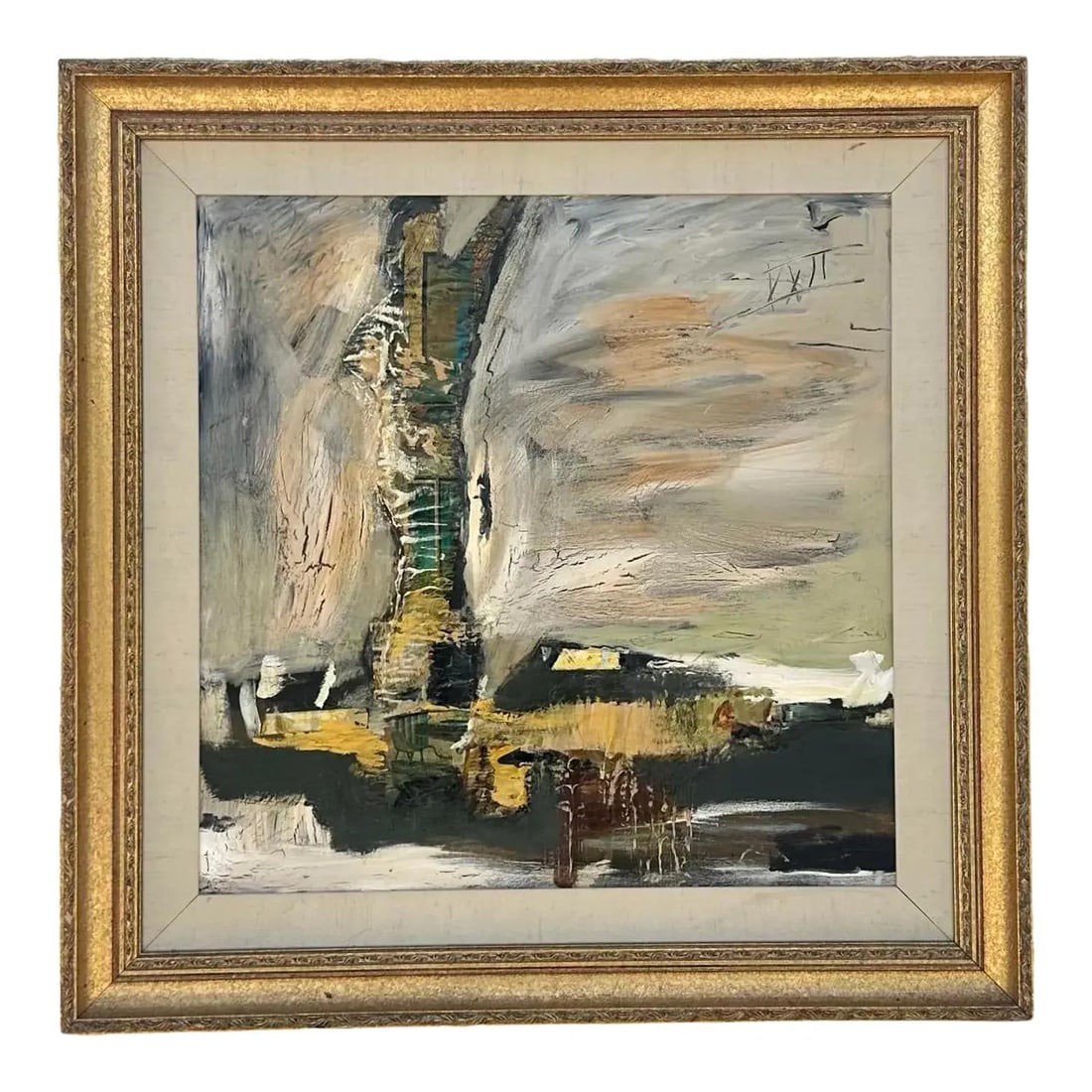 Framed Canvas Abstract Landscape with Bohemian Modern Influence 32.75 x 32.25 in (1 of 5)