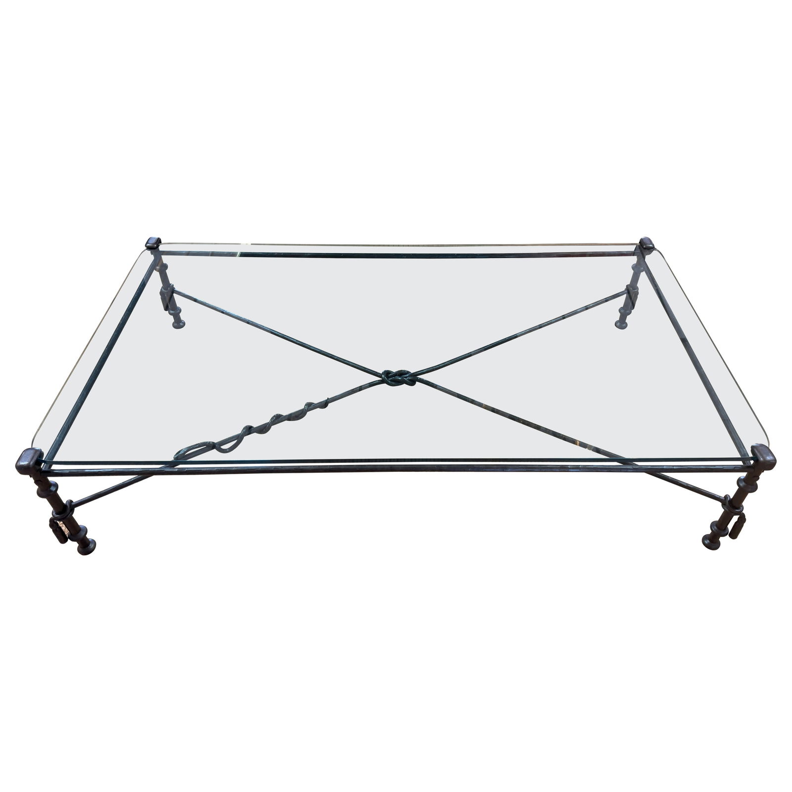 Monumental Serpent Coffee Table Forged Iron Glass in Manner of Diego Giacometti: Monumental Serpent Coffee Table Forged Iron Glass in Manner of Diego Giacometti This monumental forged iron and glass coffee table, crafted in the manner of Diego Giacometti, showcases a striking desi