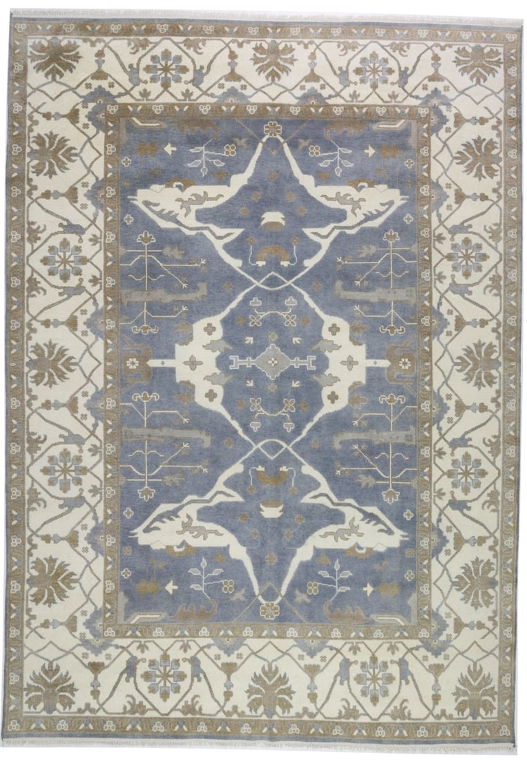 Hand-Knotted Wool Floral Oushak Chobi Rug 14'1 x 10' Gray Modern Area Carpet: Hand-Knotted Wool Floral Oushak Chobi Rug 14'1 x 10' Gray Modern Area Carpet This large gray area rug features a hand-knotted floral Oushak Chobi design with muted colors, including shades of gray, cr