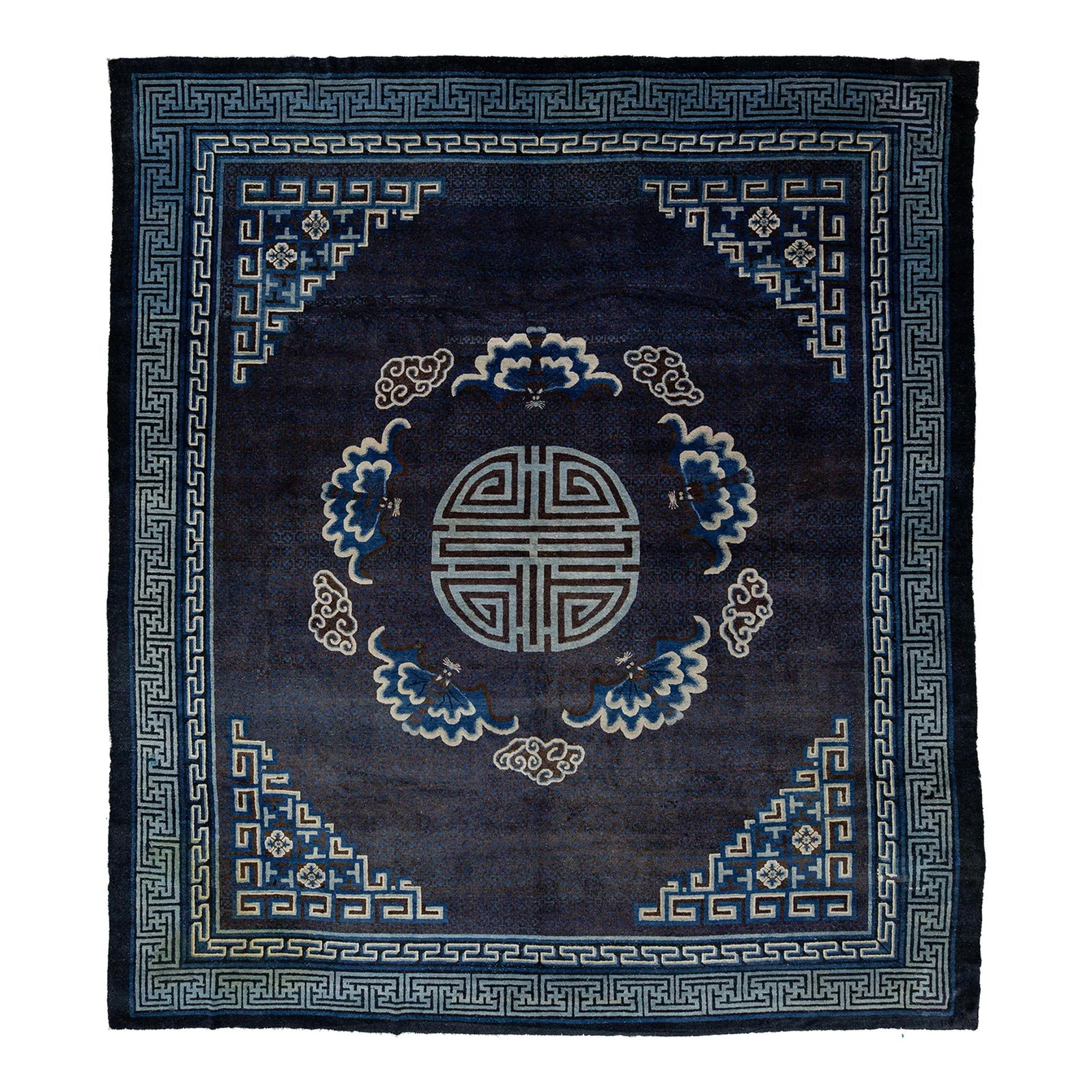 Antique 1920s Handmade Peking Chinese Wool Rug 12'6 x 14'2 Blue (1 of 9)