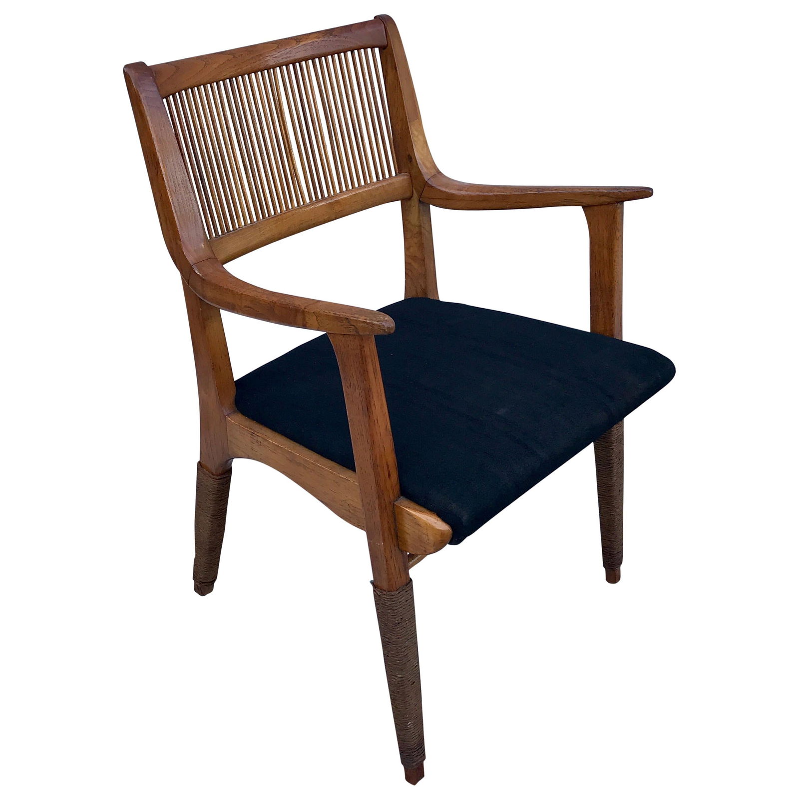 Vintage French Modern Armchair with Rope Detail 1960s: Vintage French Modern Armchair with Rope Detail 1960s This elegant French Modern Armchair features a unique rope detail that adds a touch of sophistication to its design. Crafted in the 1960s, this ch