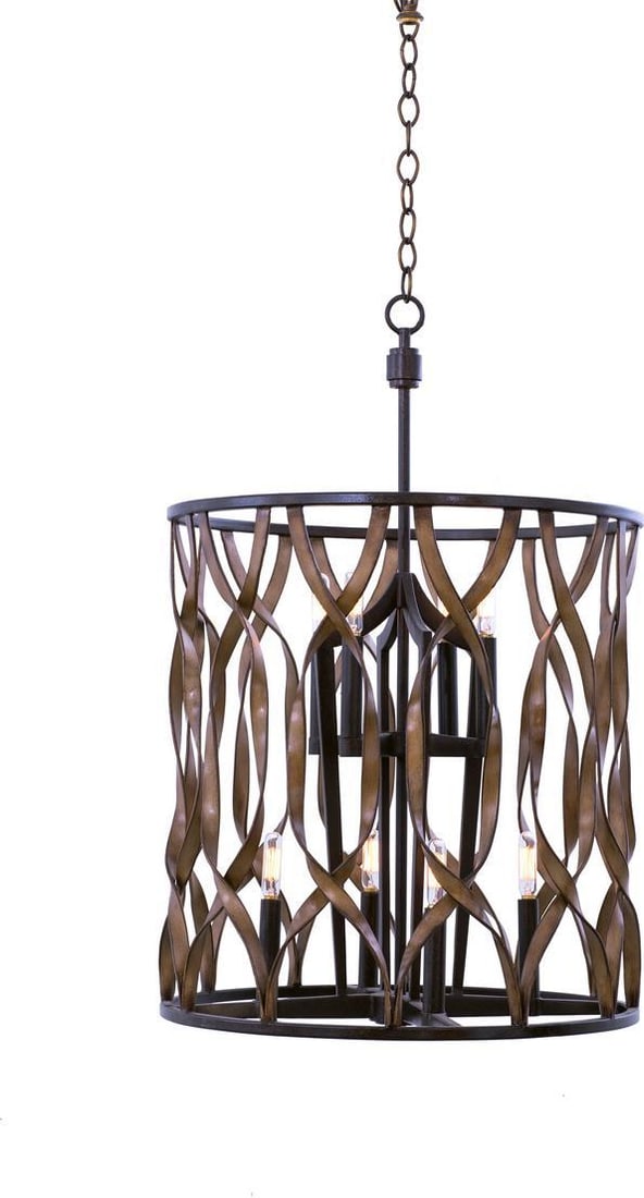 Kalco Soho Open Cage 8-Light Foyer Pendant Chandelier: Kalco Soho Open Cage 8-Light Foyer Pendant Chandelier Illuminate your foyer with this stylish Open Cage Soho Light, designed to enhance any industrial-themed decor. Crafted from hand-forged wrought ir