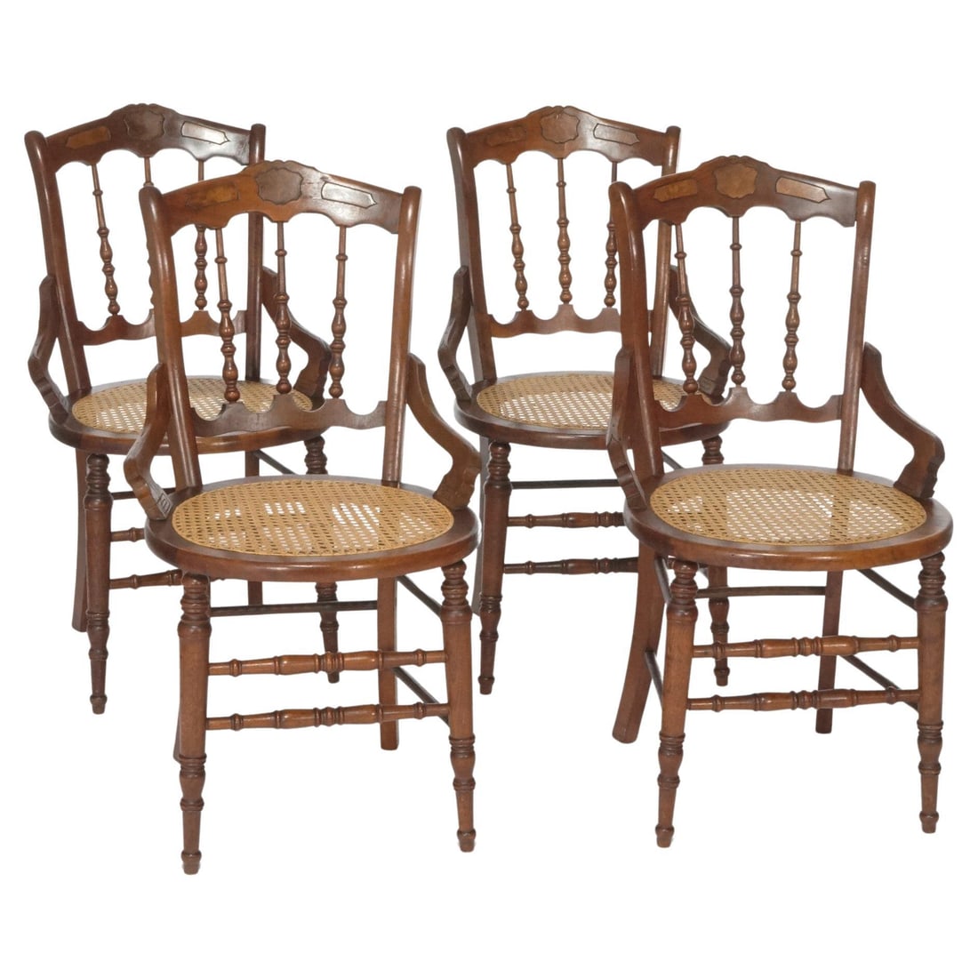 Antique Set of 4 Victorian Walnut Cane Dining Chairs Circa 1890 (1 of 18)