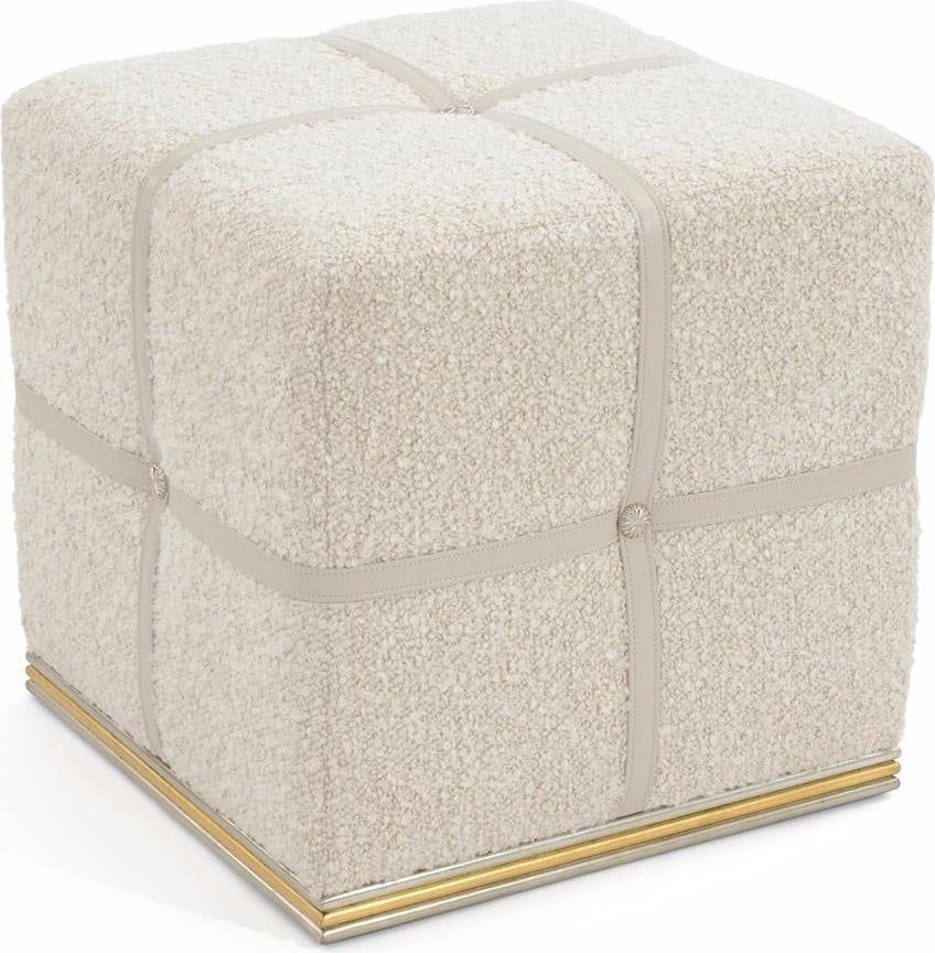 Vintage Style Steamer Trunk Ottoman by John-Richard in Pale Taupe: Vintage Style Steamer Trunk Ottoman by John-Richard in Pale Taupe The Timeless Steamer Trunk Ottoman by John-Richard combines vintage charm with modern functionality. Crafted from boucle teak rattan,