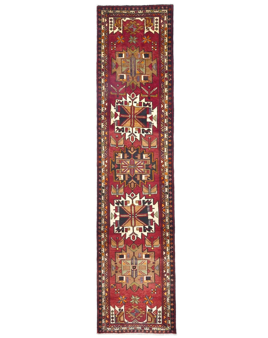 Geometric Wool Vintage Runner Rug 3'3 x 13'5 Hand-Knotted Western Asia Carpet: Geometric Wool Vintage Runner Rug 3'3 x 13'5 Hand-Knotted Western Asia Carpet Enhance your space with this exquisite hand-knotted vintage Oriental runner rug, measuring 3'3" x 13'5". This beautiful ge