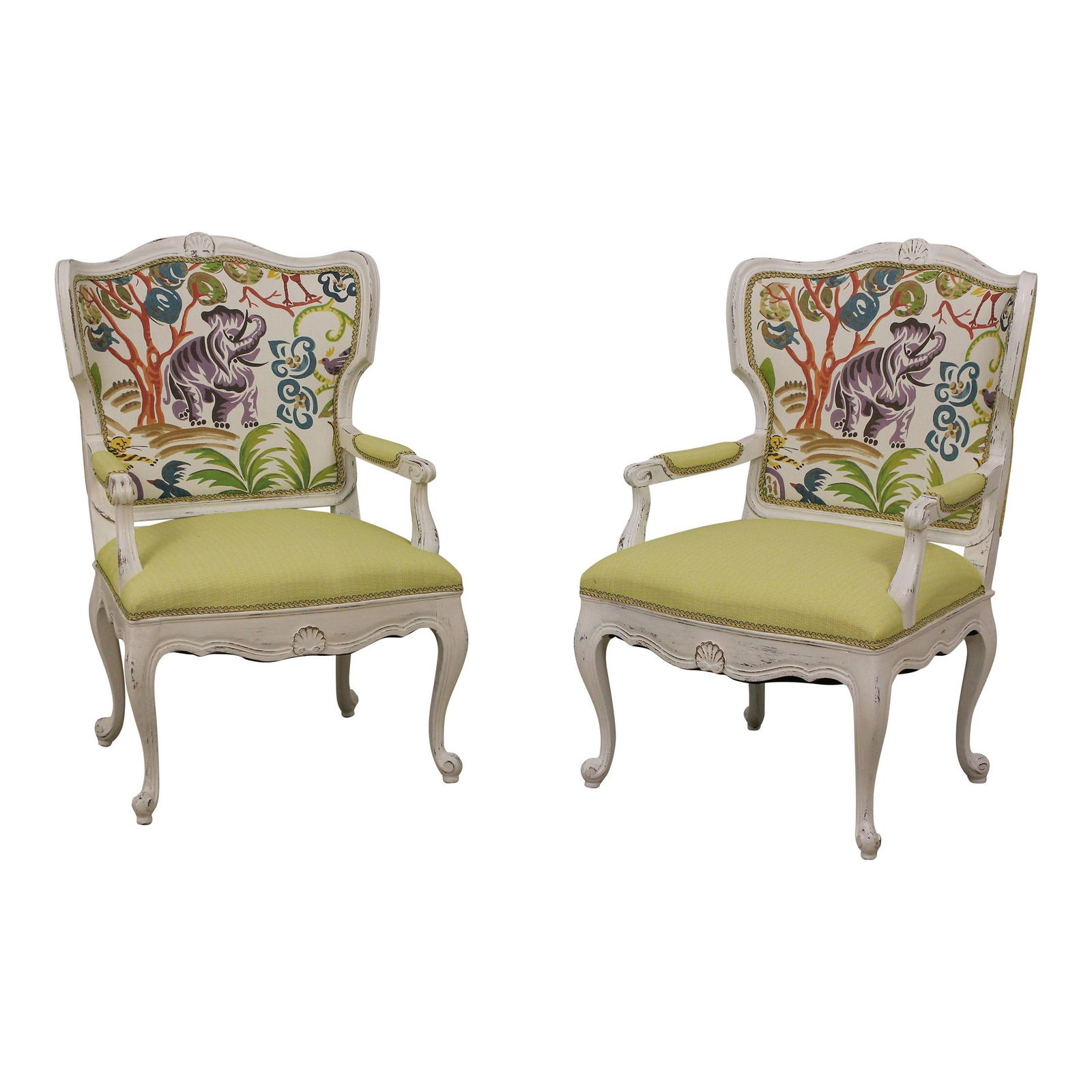 Vibrant Jungle Print Upholstered French Armchairs Pair (1 of 10)