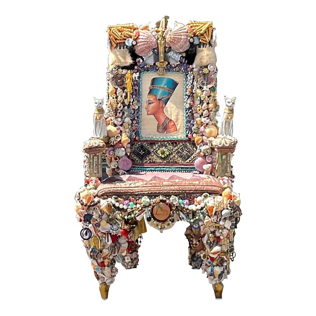 Handcrafted Boho Shell Chair with Nefertiti Motif and Found Object Accents (1 of 7)