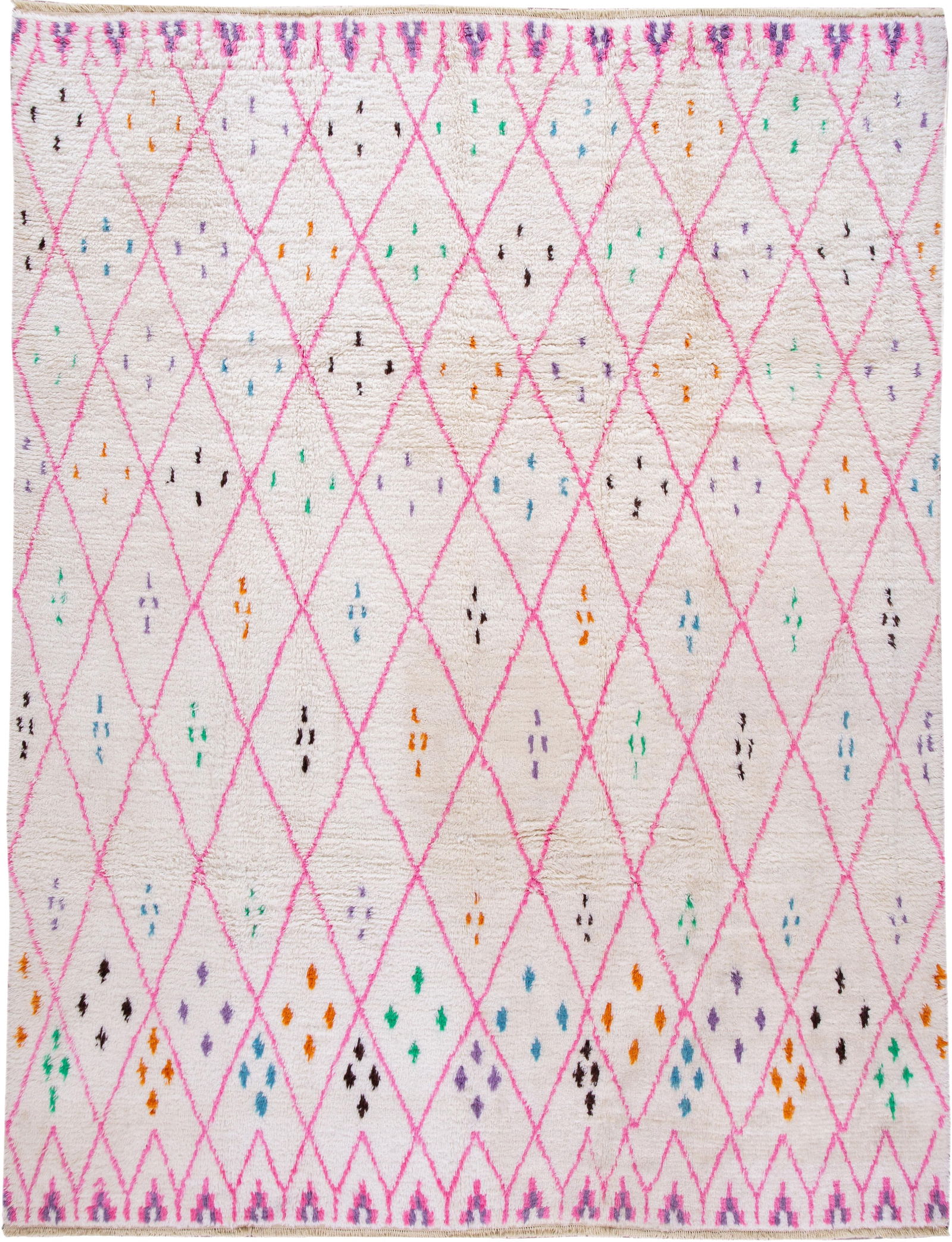 Contemporary Hand-Knotted Wool Rug 10'4 x 13'5 Ivory Moroccan Style: Contemporary Hand-Knotted Wool Rug 10'4 x 13'5 Ivory Moroccan Style Elevate your space with this stunning 21st Century Modern Moroccan-Style Wool Rug. Hand-knotted from high-quality wool, it features