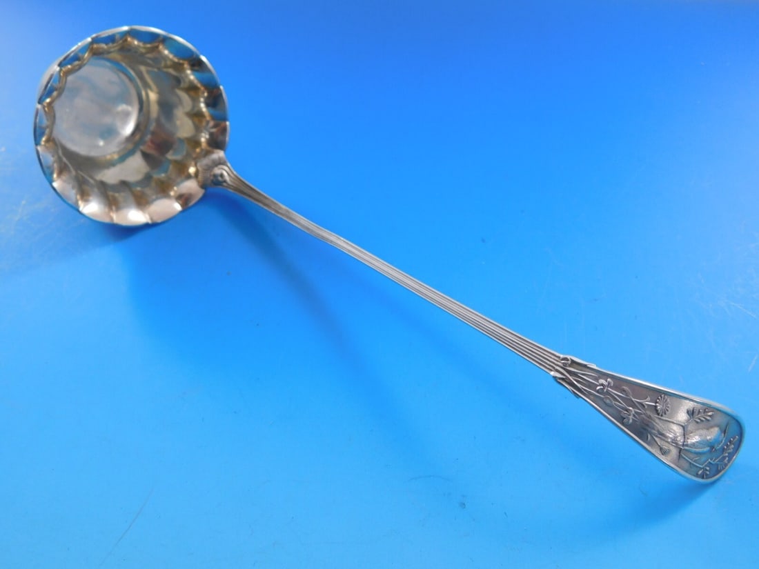 Tiffany & Co Japanese Pattern Sterling Silver 7" Cream Ladle: Tiffany & Co Japanese Pattern Sterling Silver 7" Cream Ladle This exquisite 7" cream ladle from Tiffany & Co. showcases the elegant Japanese pattern, a hallmark of the brand's craftsmanship from the l