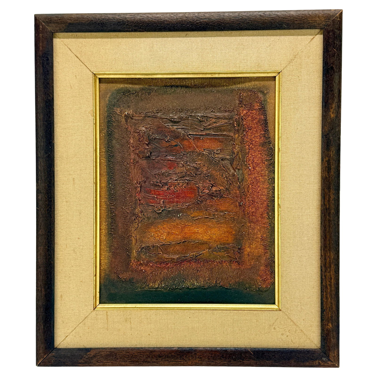 Labyrinth Abstract Oil Painting on Canvas Panel Seattle School Midcentury 1960: Labyrinth Abstract Oil Painting on Canvas Panel Seattle School Midcentury 1960 This mid-century abstract oil painting, titled "Labyrinth," is an evocative example of Pacific Northwest modernism,