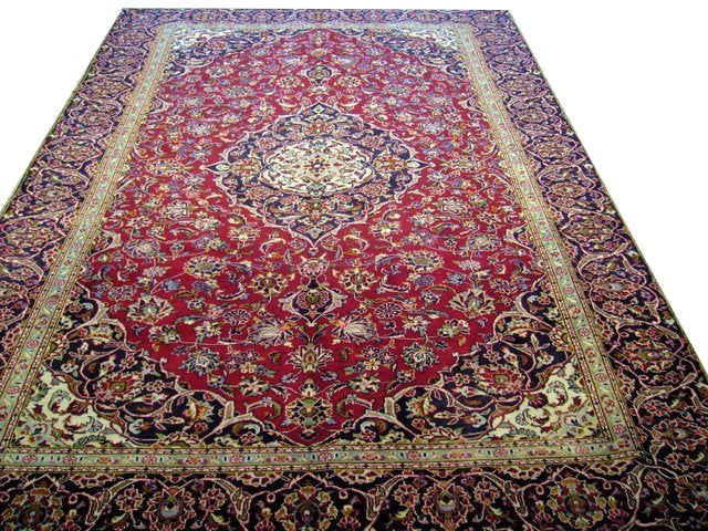 Handcrafted Red Persian Kashan Rug 7'3" x 10'8" Traditional Design: Handcrafted Red Persian Kashan Rug 7'3" x 10'8" Traditional Design Free continental US Shipping Enhance your living space with this exquisite handcrafted Red Persian Kashan Rug, featuring traditional