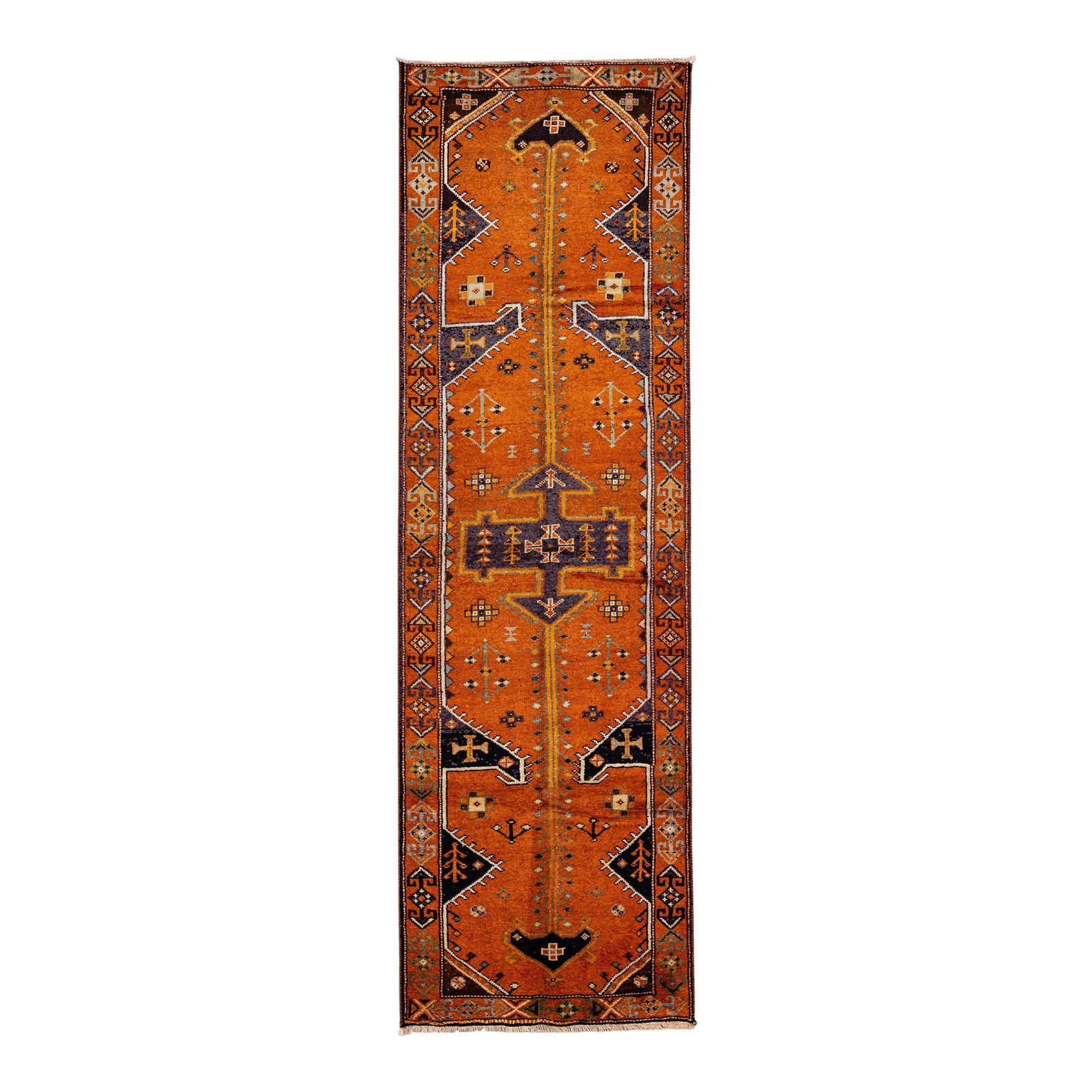 1950s Vintage Persian Hand-Knotted Wool Runner Orange Tribal Design 3'7" x 12'9" (1 of 9)