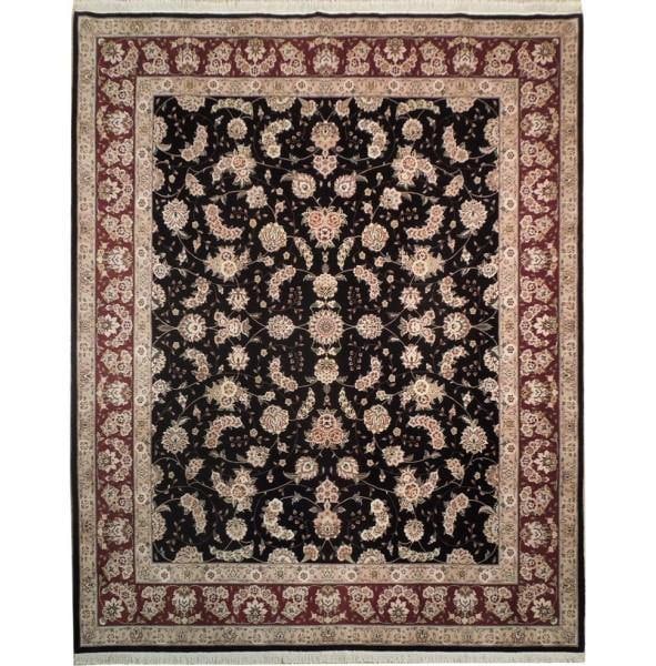 Luxurious 8 x 9.9 Hand-Knotted Wool Silk Rug Black Burgundy: Luxurious 8 x 9.9 Hand-Knotted Wool Silk Rug Black Burgundy Free continental US Shipping Transform your home's ambiance with this exquisite 8 x 9.9 High-End Wool & Silk Rug in a sophisticated Black an