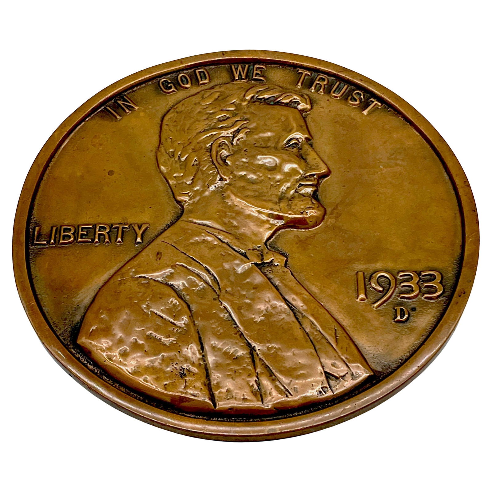 Large Copper Model of 1933 D Lincoln Penny Obverse After Victor David Brenner (1 of 15)