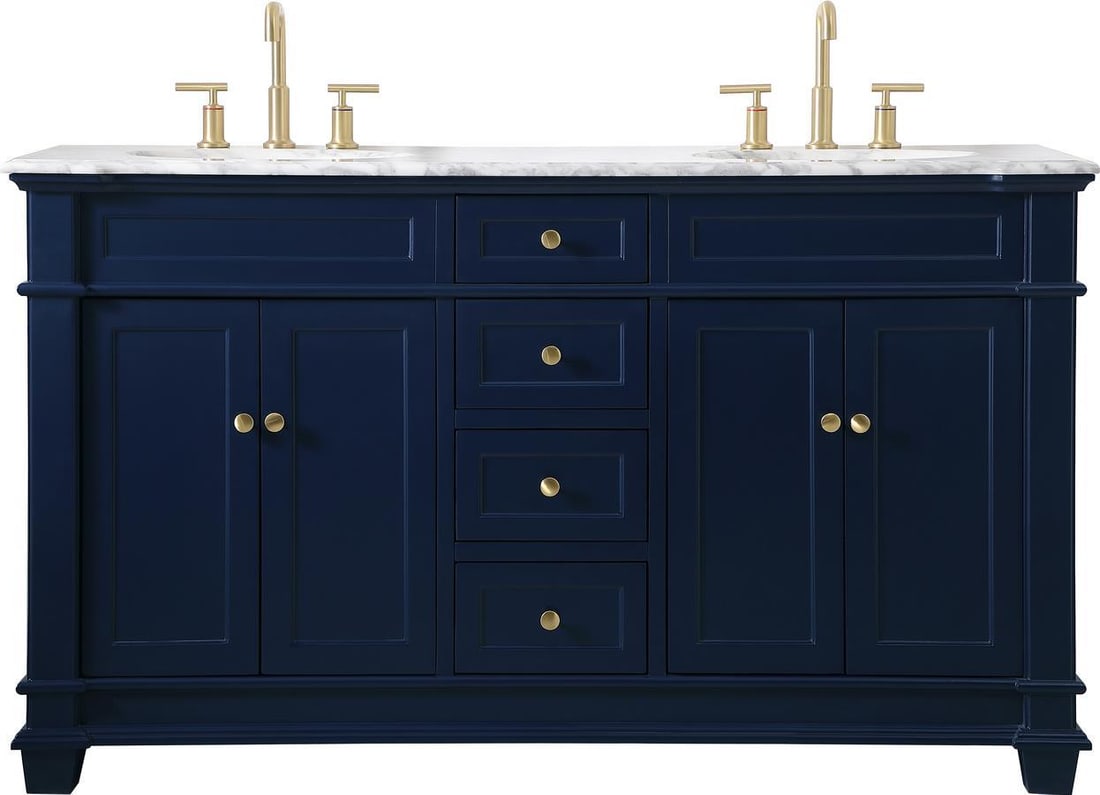 Elegant Lighting Blue Gold Double Bathroom Vanity 60 Inch: Elegant Lighting Blue Gold Double Bathroom Vanity 60 Inch This stunning Blue & Gold Double Vanity combines elegance and utility, making it a perfect addition to any bathroom. Crafted from MDF solid wo