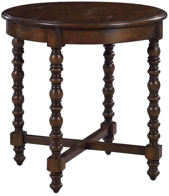 Oliver Home Mesa Round Side Table in Country Brown Finish: Oliver Home Mesa Round Side Table in Country Brown Finish This Country Brown Distressed Round Side Table combines functional design with rustic charm. Crafted from durable Acacia Crown Veneer and feat