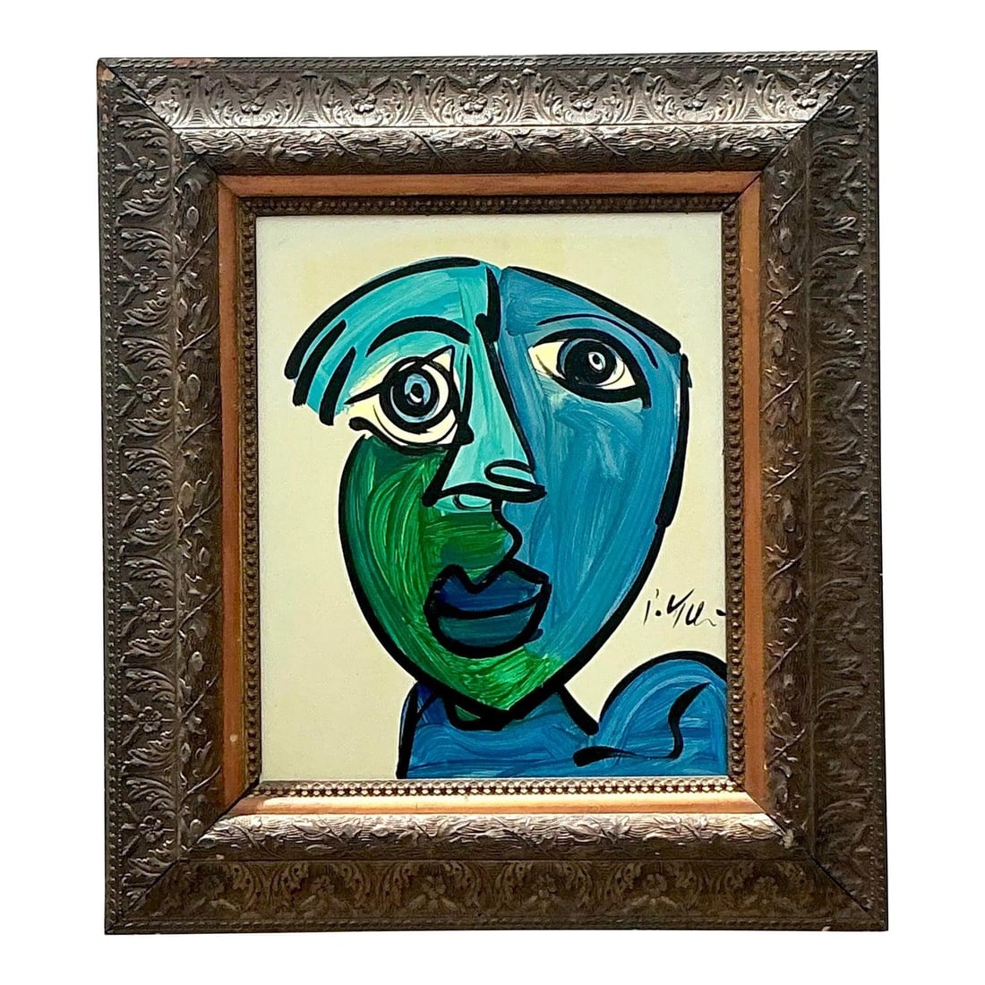 Robert Kiel Glass Painting Signed Original in Ornate Vintage Boho Style Frame (1 of 7)