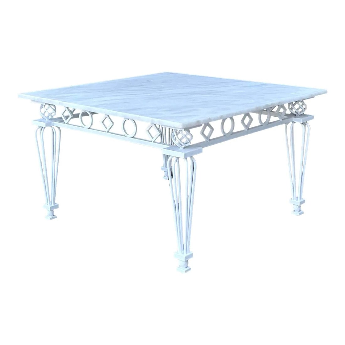 White Marble Top Coffee Table with Wrought Iron Rings Apron Vintage (1 of 8)