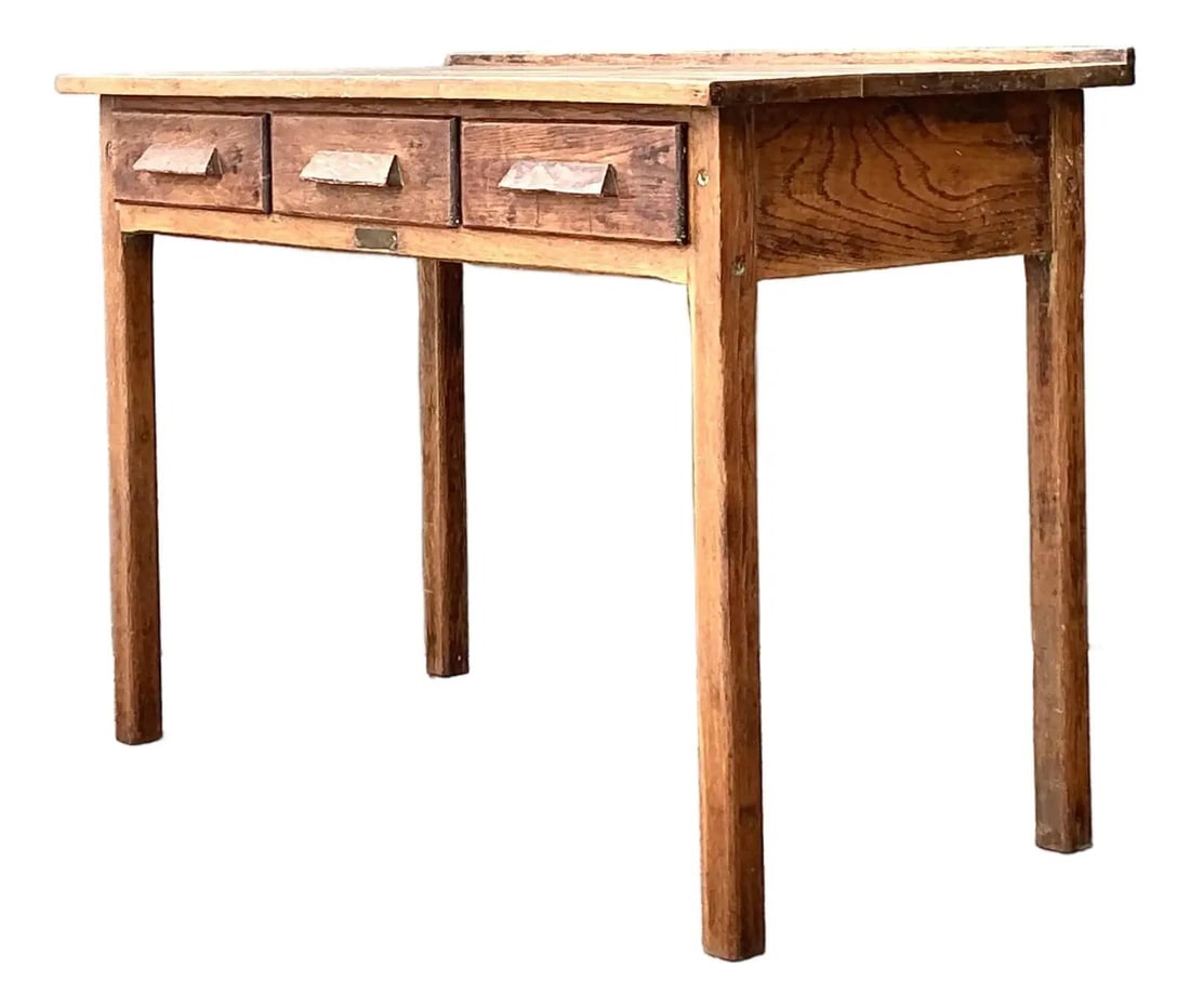 Rustic Early 20th Century Hardwood Workbench Table with Drawers (1 of 10)