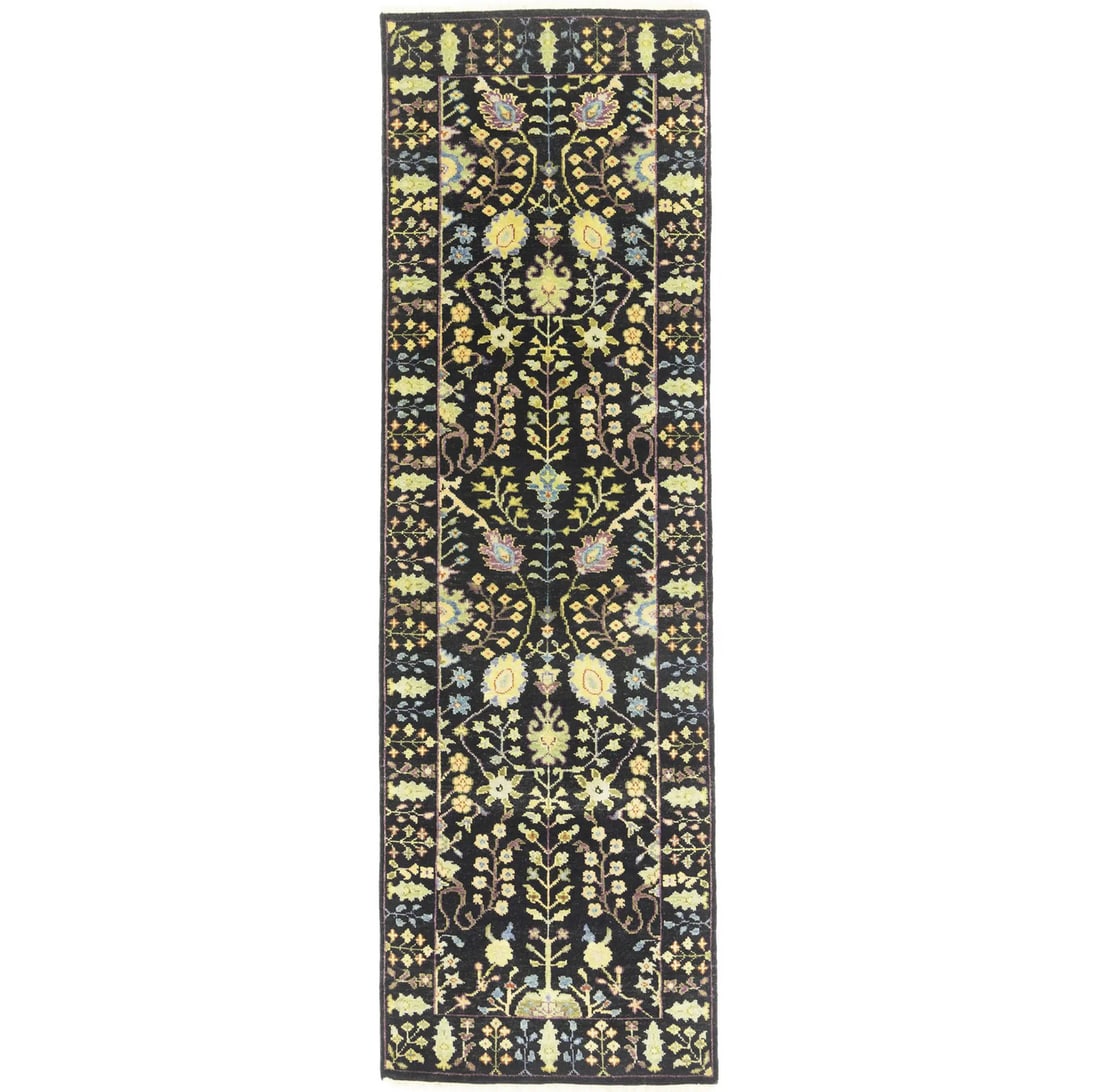 Hand-Knotted Black Tree of Life Floral Runner Rug 2'5 x 8'0 Wool Modern Design (1 of 18)