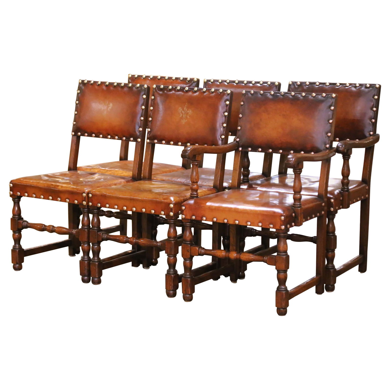 Set of 6 Antique 19th Century English Oak Dining Chairs with Leather Seats (1 of 15)