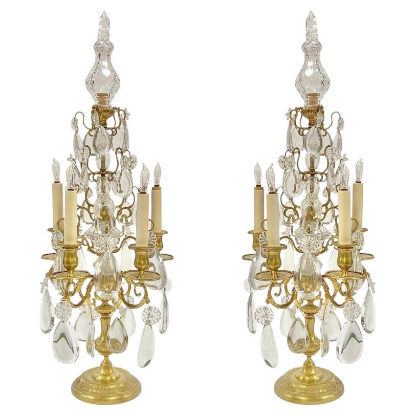 Set of Two Early 20th Century Gilt Bronze Crystal Candelabra Lamps (1 of 8)