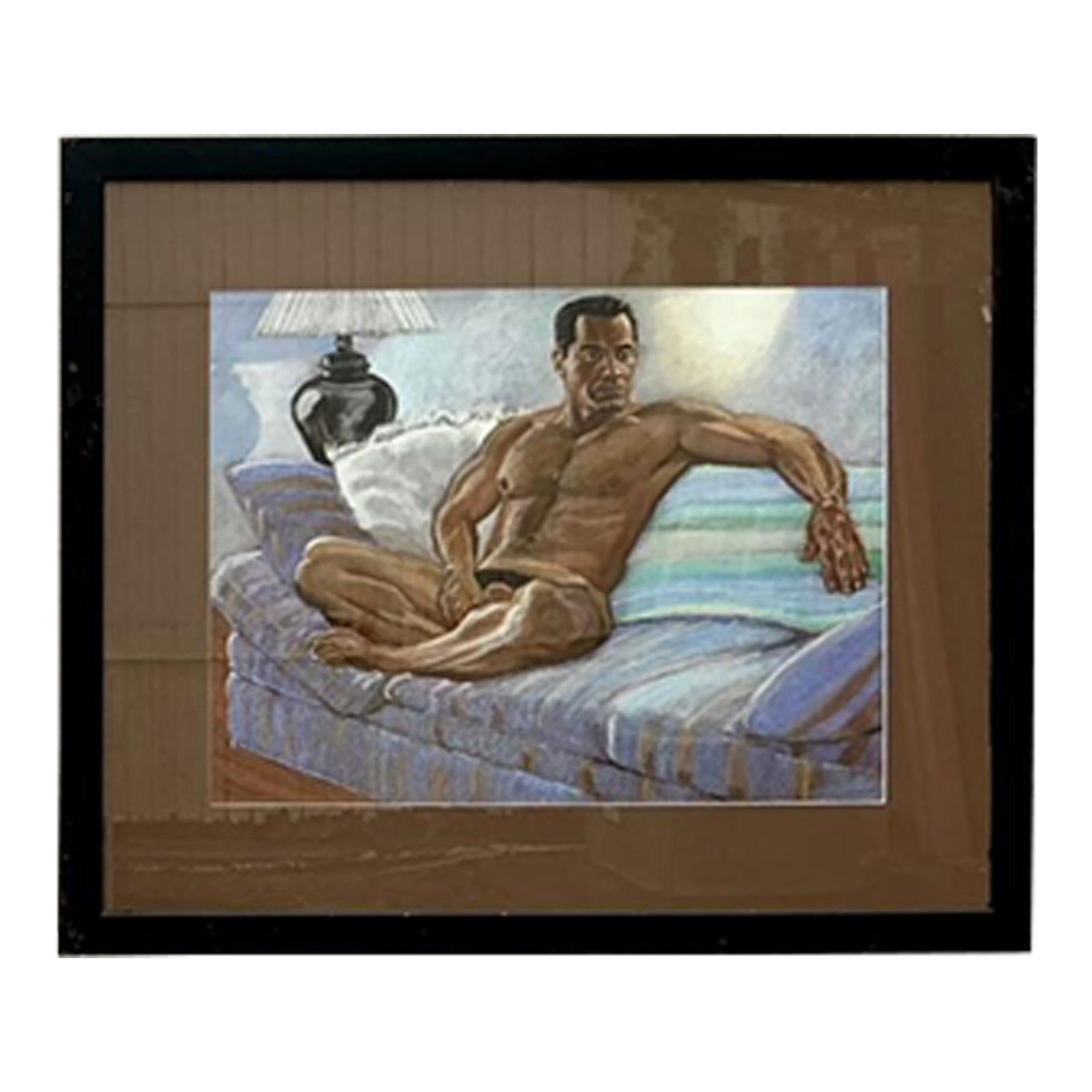 Vintage Boho Original Pastel Nude Art Portrait 35.25x29.5: Vintage Boho Original Pastel Nude Art Portrait 35.25x29.5 Enhance your art collection with this vintage boho original pastel nude portrait on paper. This exquisite piece features soft, delicate stroke