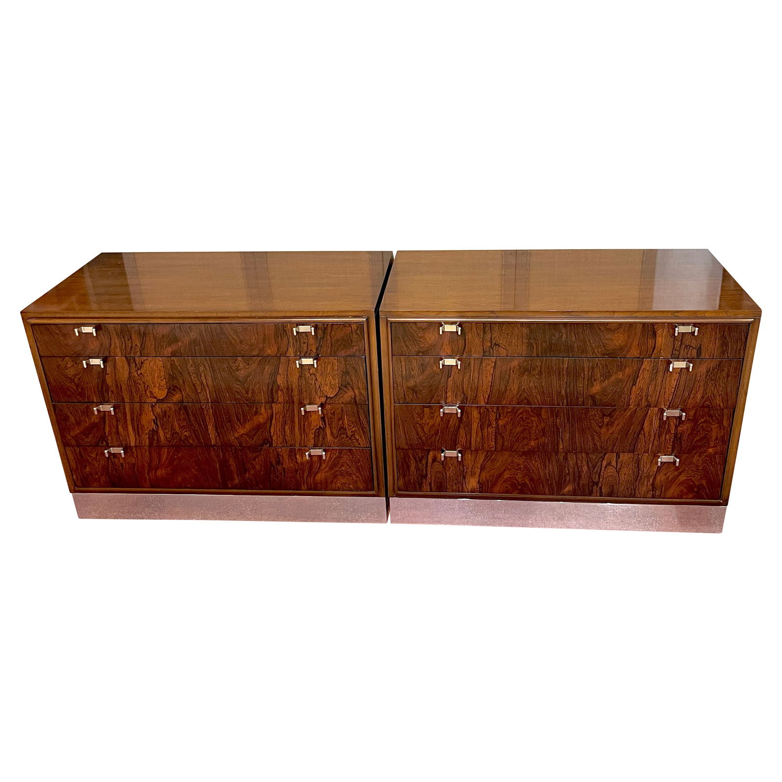 Bernhardt Flair Rosewood Walnut Chrome Nightstands Set of 2 Mid-Century Modern (1 of 8)