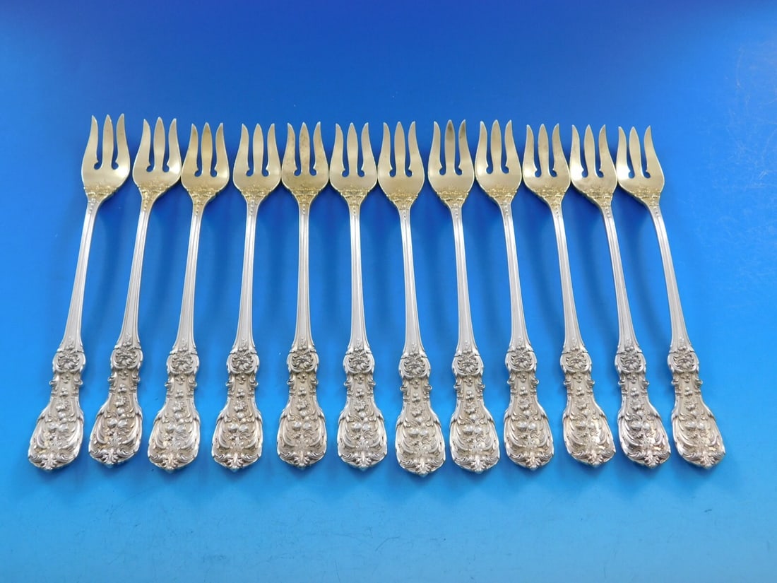Reed & Barton Francis I Sterling Silver Cocktail Forks Set of 12 Gold-Washed Tines (1 of 6)