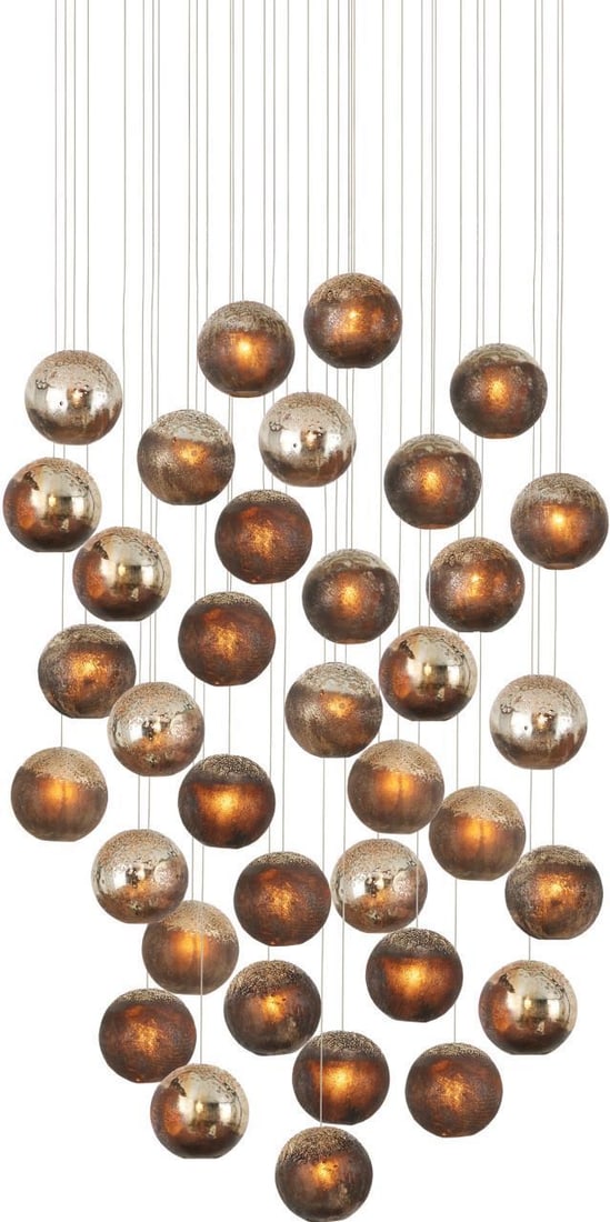 Currey Pathos Multi-Drop Pendant 36-Light Clear Silver Finish Contemporary: Currey Pathos Multi-Drop Pendant 36-Light Clear Silver Finish Contemporary Illuminate your space with the Captivating Pathos Pendant, a stunning piece that beautifully blends antique and vintage styli