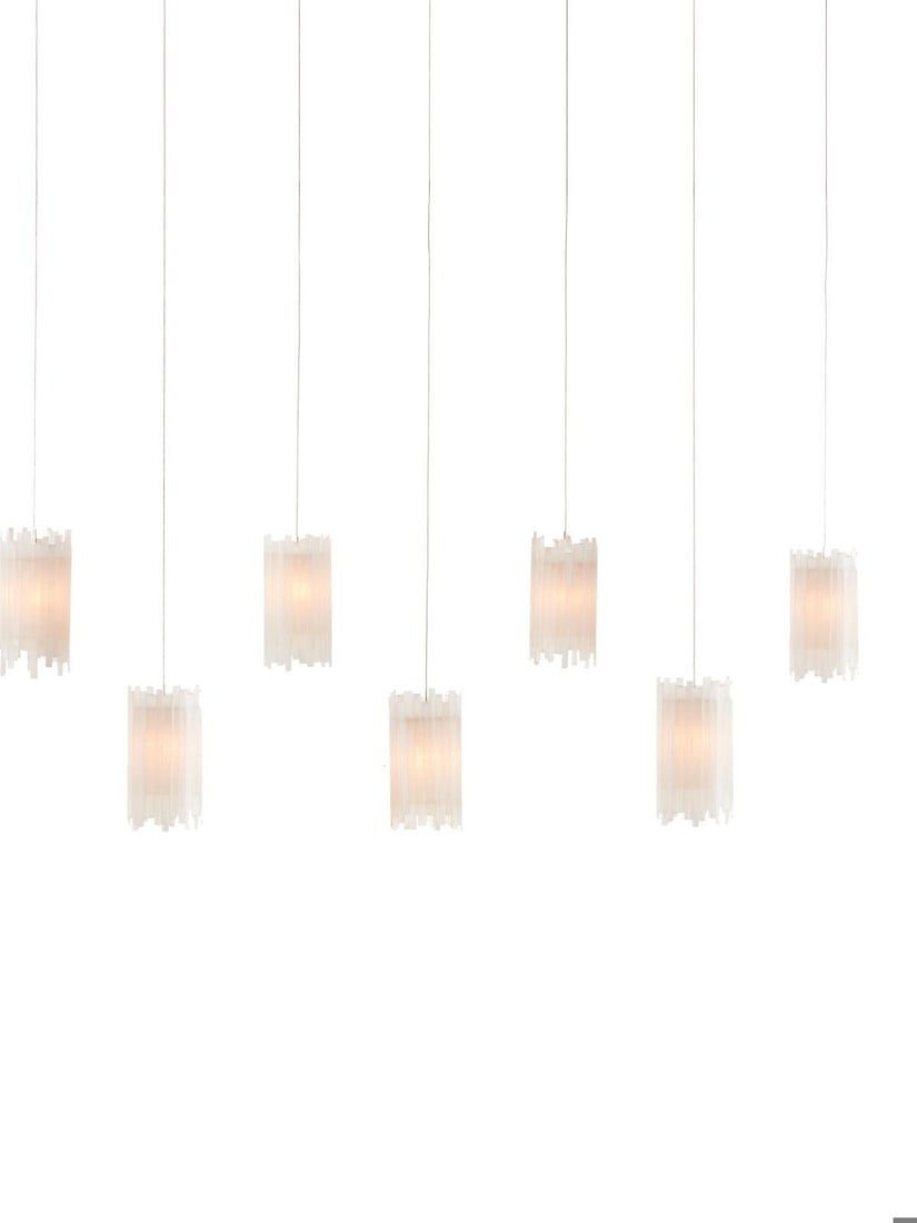 Currey Escenia Multi-Drop Pendant Light Selenite 7-Light Adjustable: Currey Escenia Multi-Drop Pendant Light Selenite 7-Light Adjustable Illuminate your space with the Escenia Multi-Drop Pendant, a stunning lighting fixture featuring frosted white selenite shades that