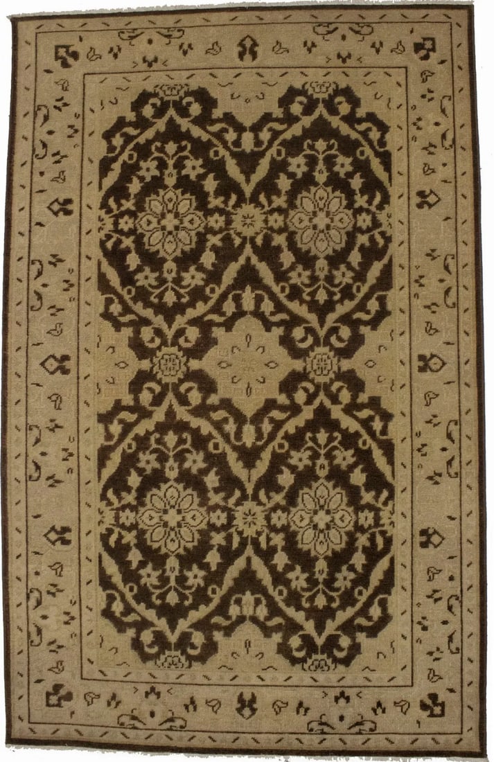 Muted Floral Wool Area Rug 5'5 x 8'7 Handmade Transitional Carpet (1 of 15)